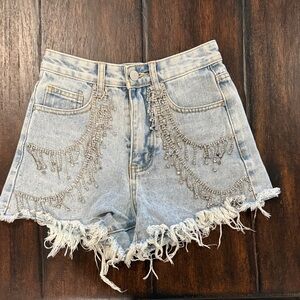 Buckle Light Blue Frayed Jean Shorts